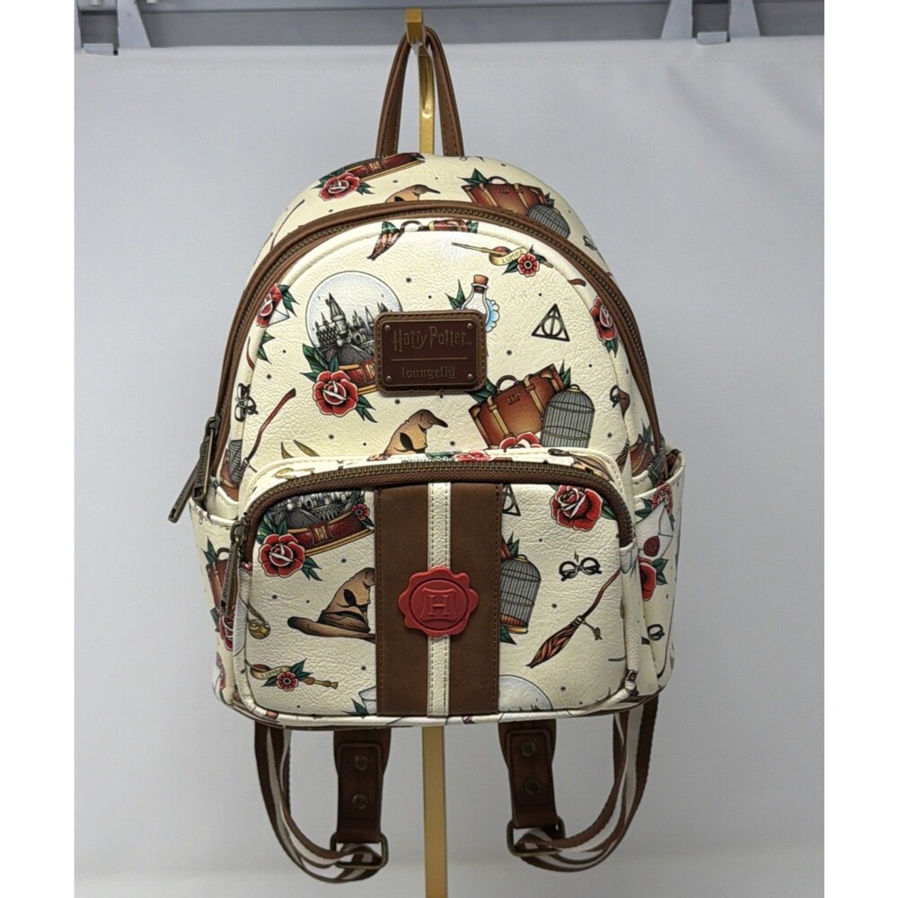 Harry Potter Loungefly Tattoo Art Mini Backpack Cream Hogwarts Bag READ
